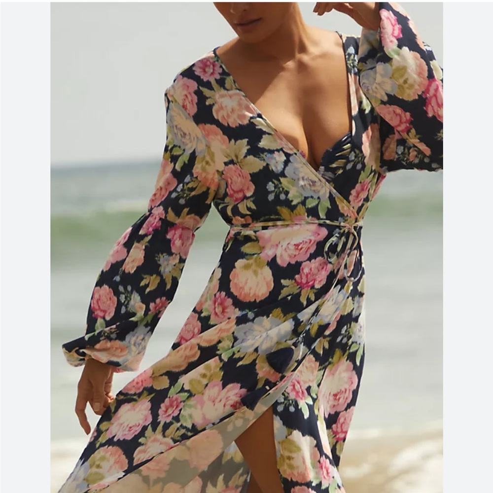 Maaji X Anthropologie Floral Sustainable Aubree Kimono Wrap Maxi Dress Cover Up - Picture 11 of 14